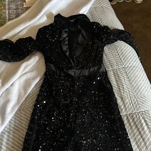 Black sequin, jumper, silk material inside